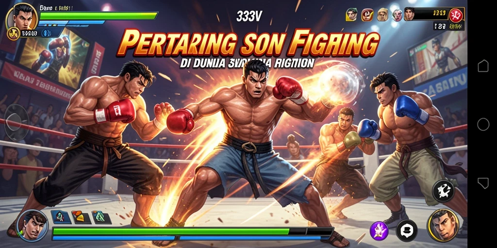 Screenshot utama 333V menampilkan pertarungan yang mendebarkan di arena.