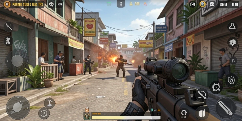 Tampilan gameplay seru dengan aksi tembak-menembak.