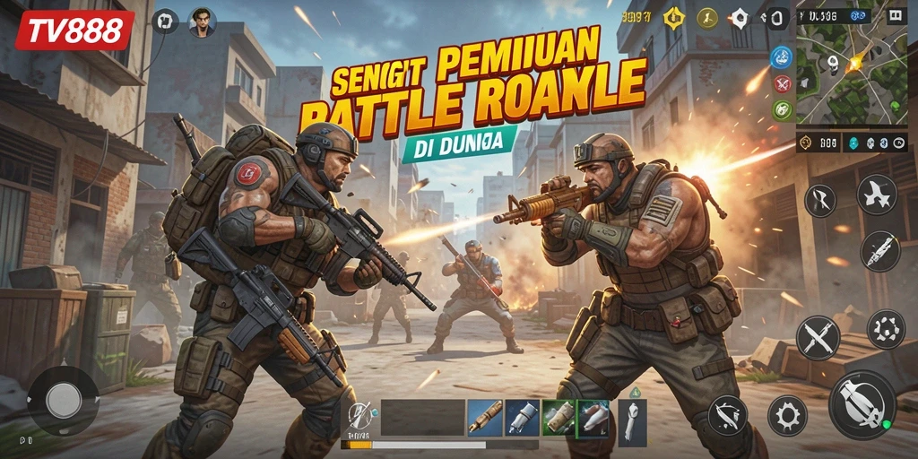 Screenshot menampilkan aksi pertempuran intens di TV888.